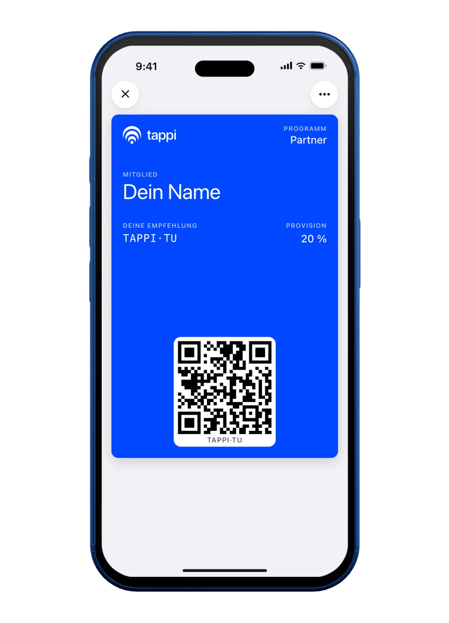 Ein iPhone mit Apple Wallet und der TAPPI-Partner-Karte